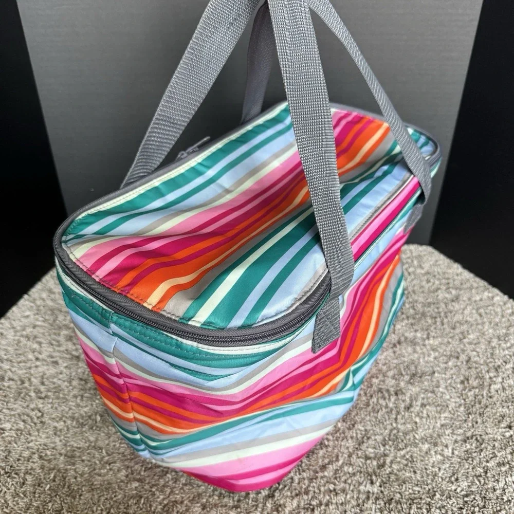 Thirty-One 31 Family Picnic Thermal Lollipop Stripe Large Thermal Tote Handles